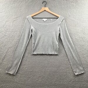 Topshop Lettuce Edge Cotton‎ Blend T-Shirt Light Grey S